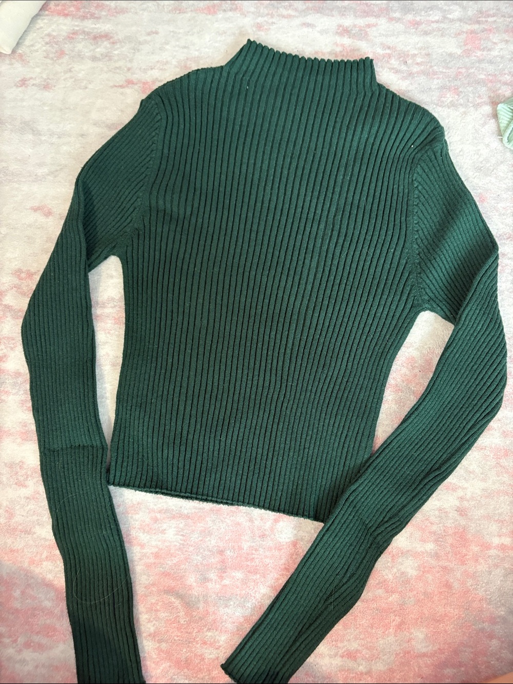 SHEIN Dark Green Ribbed Mock Neck Sweater
